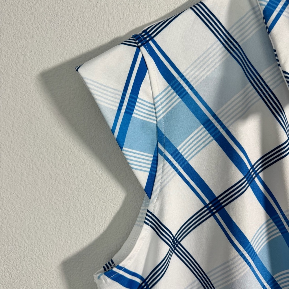 Jack Smith Women’s Golf Polo Shirt Size XL Sleeveless UPF 50+ White Blue Stripes - Picture 5 of 10